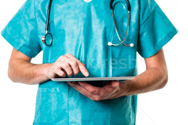 Foto stock: Jovem · médico · trabalhar · cor · computador