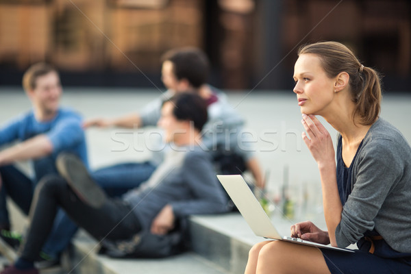 Portrait of a sleek young woman, using laptop computer Stock photo © lightpoet