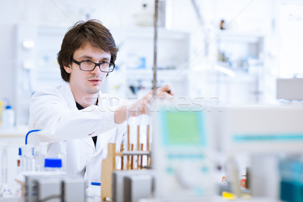 Stockfoto: Jonge · mannelijke · chemie · student · lab