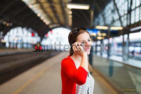 Güzel genç kadın tren istasyonu kadın şehir tren Stok fotoğraf © lightpoet