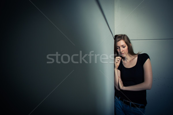 Jonge vrouw lijden depressie verlichting gebruikt shot Stockfoto © lightpoet