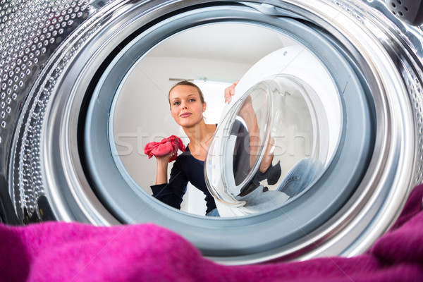 Ev işi genç kadın çamaşırhane sığ renk Stok fotoğraf © lightpoet
