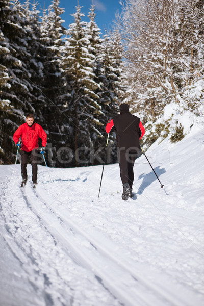 Narty młody człowiek słoneczny zimą dzień sportu Zdjęcia stock © lightpoet