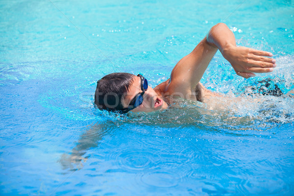 Young man swimming the front crawl/freestyle in a pool Stock photo © lightpoet
