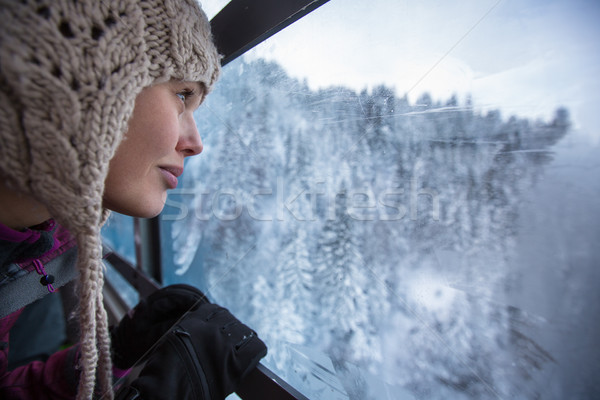 Pretty, young woman admiring splendid winter scenery Stock photo © lightpoet