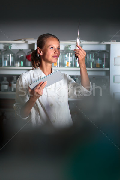 Stockfoto: Portret · vrouwelijke · onderzoeker · onderzoek · chemie · lab