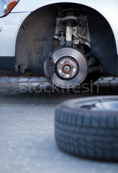 Stock photo: mechanic changing a wheel of a modern car 