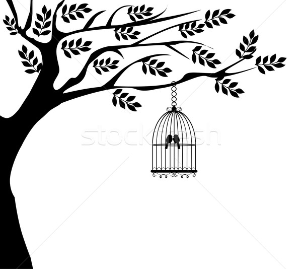 Baum Vogelkäfig Haus Frühling Blatt Hintergrund Stock foto © lilac
