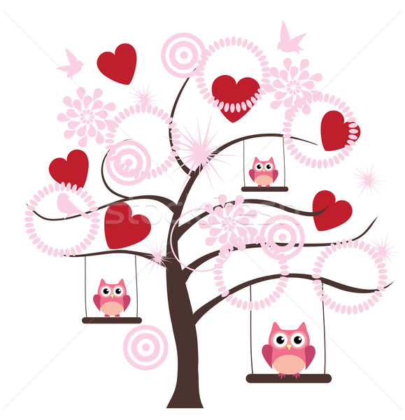Valentin nap vektor fa baglyok szívek madarak Stock fotó © lilac
