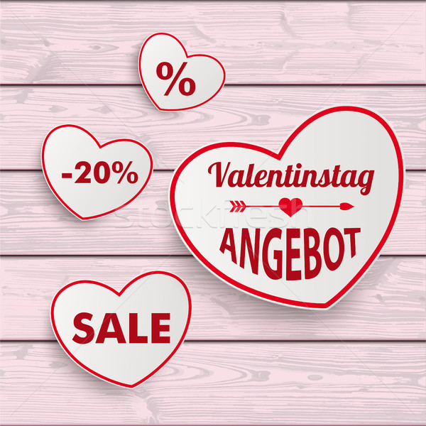 White Sale Hearts Red Ribbon Valentinstag Pink Wooden Background Stock photo © limbi007