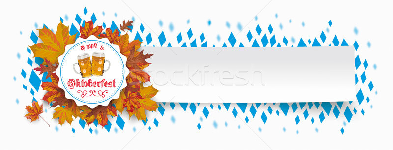 [[stock_photo]]: Papier · bannière · oktoberfest · emblème · feuillage · bière