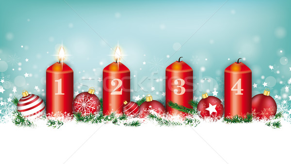 Cyan Christmas Card Header Snowflakes Baubles 2 Advent Stock photo © limbi007