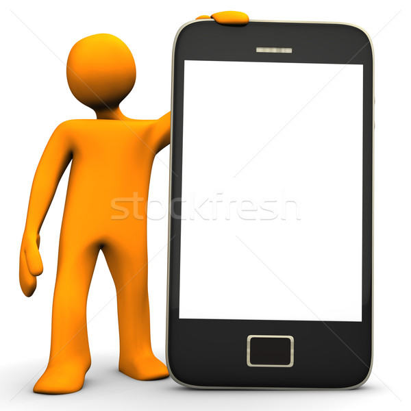 Groß Smartphone orange Zeichentrickfigur weiß Mann Stock foto © limbi007