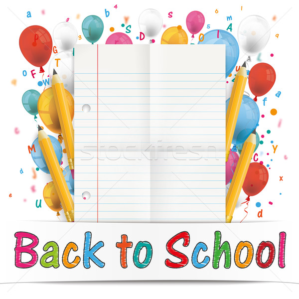 Banner Balloons Letters Folded Lined Paper Back To School Stock photo © limbi007