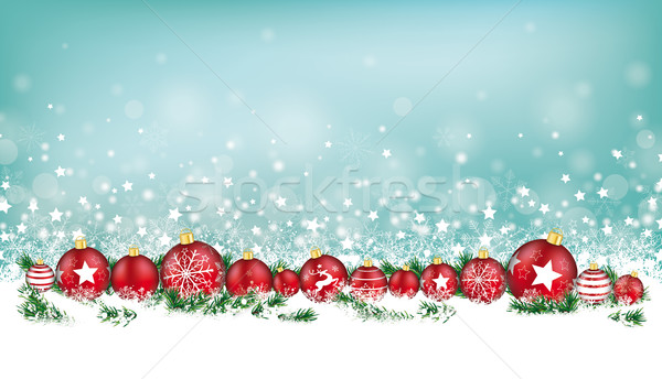 Cyan Christmas Card Header Snowflakes Baubles Stock photo © limbi007