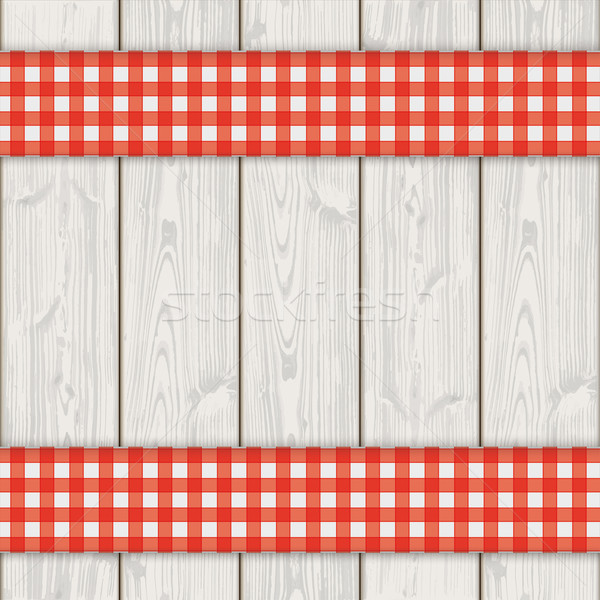 Wooden Planks Double Red Checked Tablecloth Stock photo © limbi007