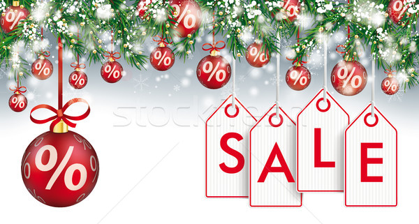 Stock photo: Christmas Header Fir Twigs Red Percent Baubles Price Stickers