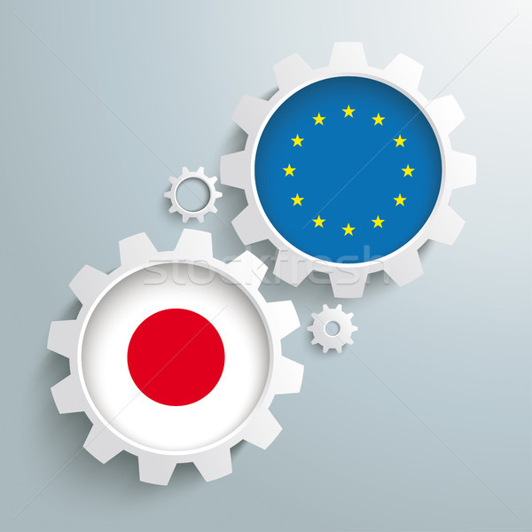 EU Japán együttműködés sebességváltó fehér zászlók Stock fotó © limbi007