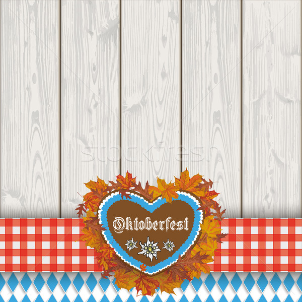 Oktoberfest Gingebread Heart Foliage Cloth Wooden Planks Stock photo © limbi007
