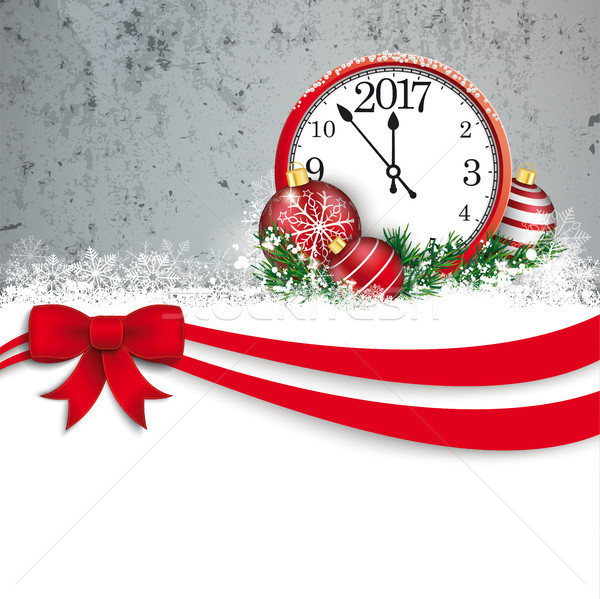 Karácsony vörös szalag csecsebecse óra beton karácsonyi üdvözlet Stock fotó © limbi007