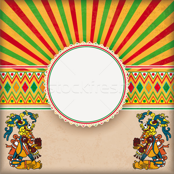 Cover Retro Sun Mexican Ornaments Emblem Maya Gods Stock photo © limbi007