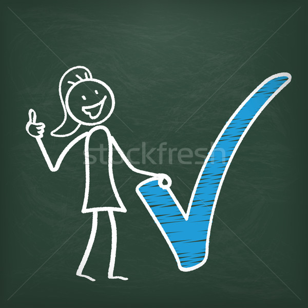 Blackboard Stickwoman Blue Tick Ok Stock photo © limbi007