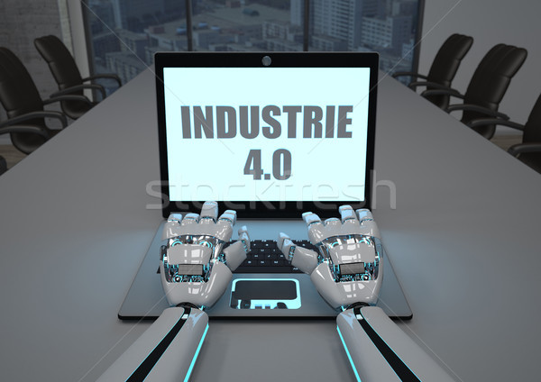 Robot Hand Conference Room Notebook Industrie 4.0 Stock photo © limbi007