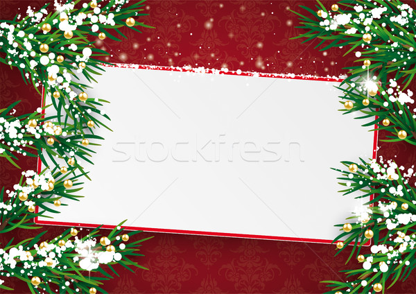 Christmas Green Twigs Board Snow Red Ornaments Stock photo © limbi007