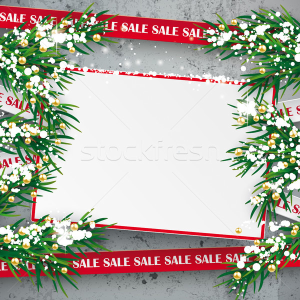 Christmas Sale Green Twigs Board Snow Concrete Stock photo © limbi007