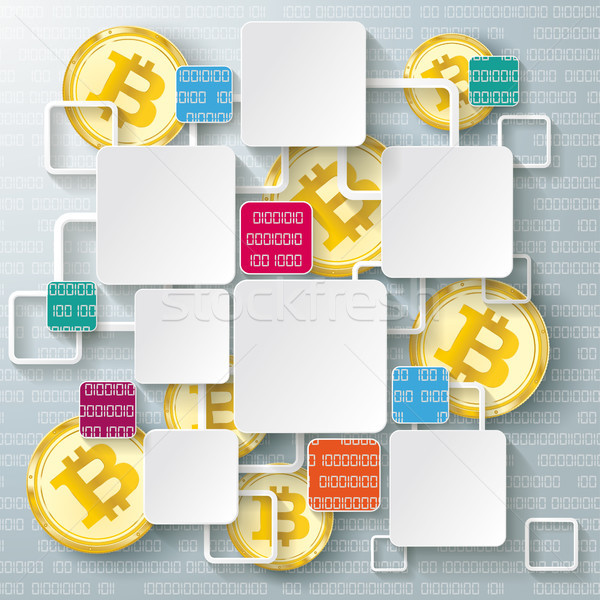 Colored Squares Frames Golden Bitcoins Data Blockchain Stock photo © limbi007