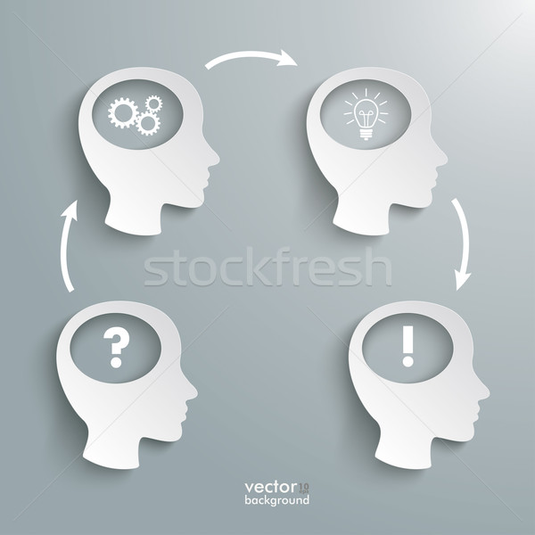 Four Heads Question Gears Bulb Solution Stock photo © limbi007