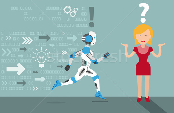 Cartoon Woman Running Robot Data Arrows Stock photo © limbi007