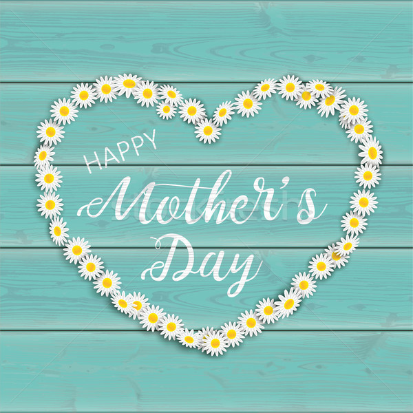 Turquoise Wood Daisy Flowers Mothers Day Heart Stock photo © limbi007