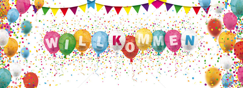 Colored Confetti Balloons Festoons Header Willkommen Stock photo © limbi007