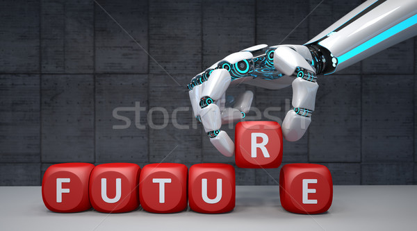 Stock photo: Robot Hand Red Cubes Future