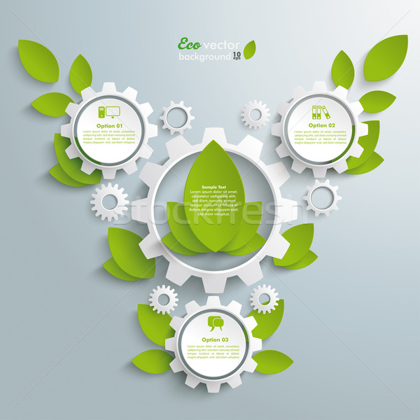 Big Eco Gear With Green Leaves 3 Options Stock photo © limbi007