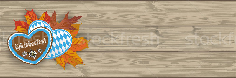 Oktoberfest Header Hearts Foliage Wooden Planks Stock photo © limbi007
