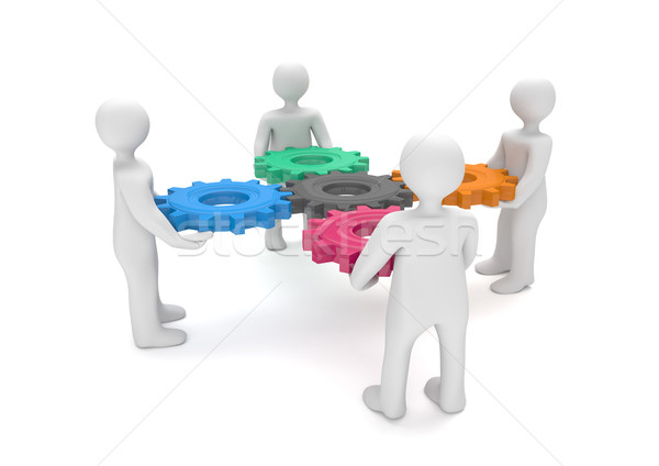 4 Manikins 4 Colored Gears Stock photo © limbi007