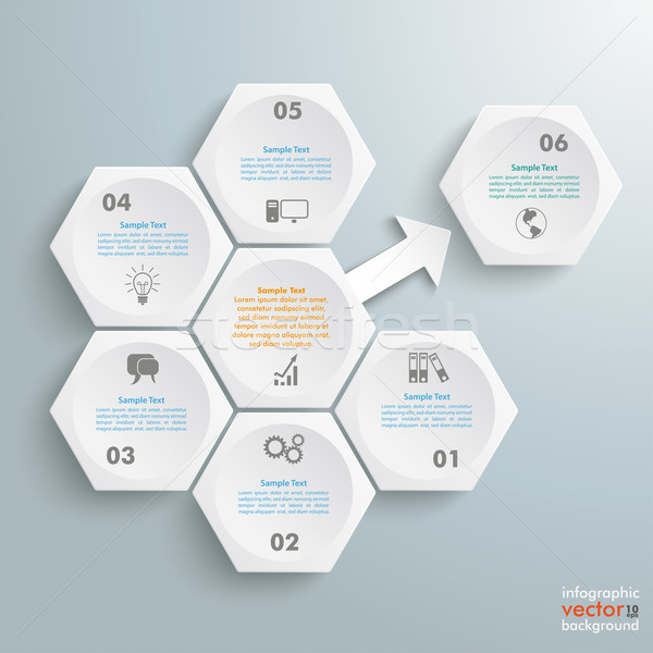 6 White Hexagons 1 Arrow Outsource Stock photo © limbi007