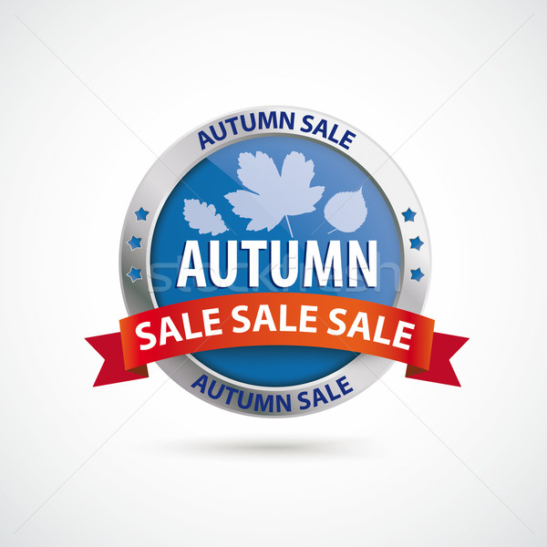 Stock photo: Blue Silver Round Protection Shield Red Flag Autumn Sale