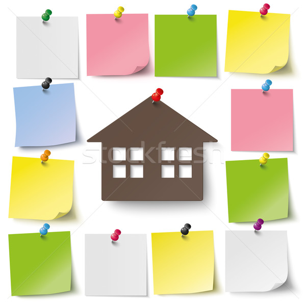 Colored Stickers Colored Thumbtacks House Window Stock photo © limbi007
