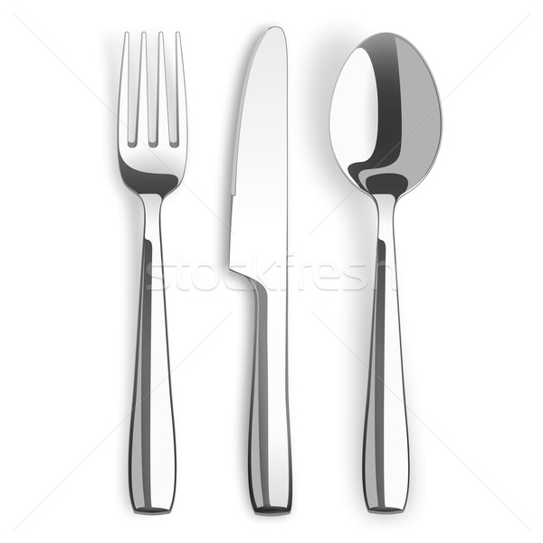 Cuchillo tenedor cuchara acero inoxidable blanco eps Foto stock © limbi007