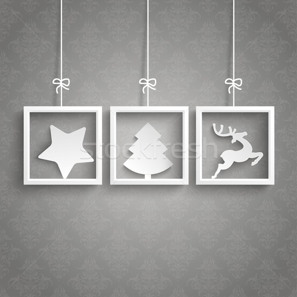 Gray Background Ornaments 3 Frames Christmas Stock photo © limbi007