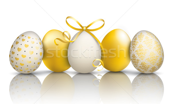 5 Golden Easter Eggs Ornaments Mirror Stock photo © limbi007