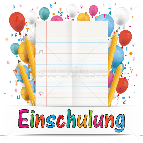 Banner Balloons Letters Folded Lined Paper Einschulung Stock photo © limbi007