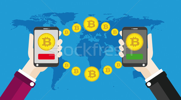 Hand Smartphone Bitcoins Click World Payment Stock photo © limbi007