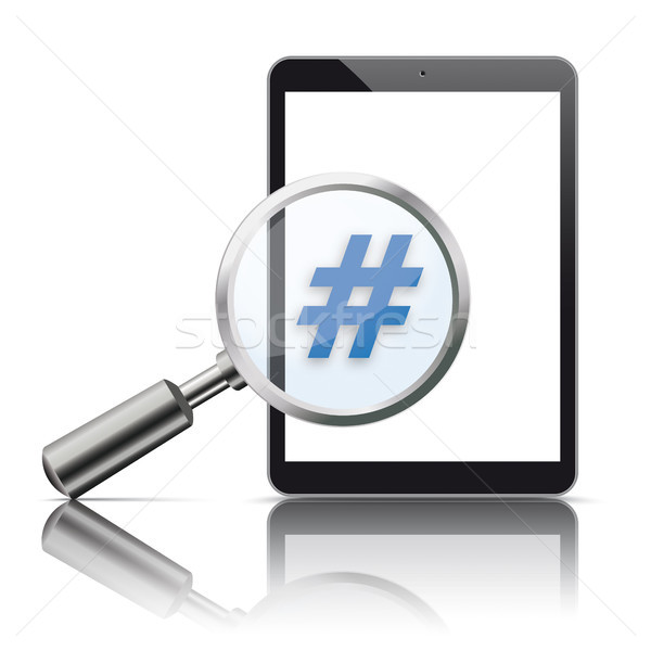 Black Tablet Loupe Mirror Mockup Hashtag Stock photo © limbi007