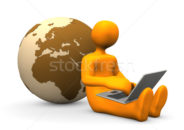 Laptop wereldbol oranje man natuur Stockfoto © limbi007