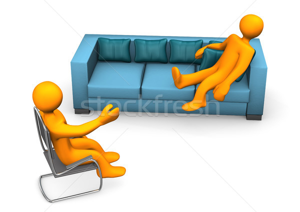 Pszichiáter narancs rajzfilmfigura kanapé szék nő Stock fotó © limbi007