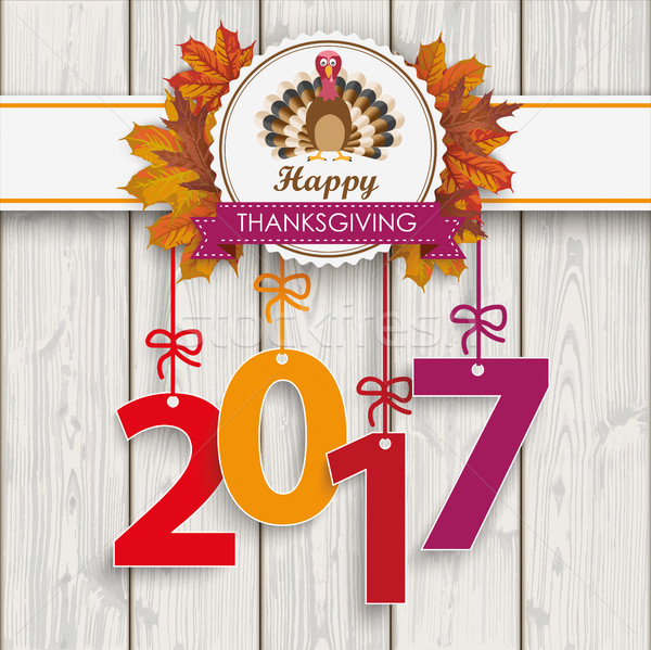 2017 Foliage Thanksgiving Emblem Turkey Wood Stock photo © limbi007
